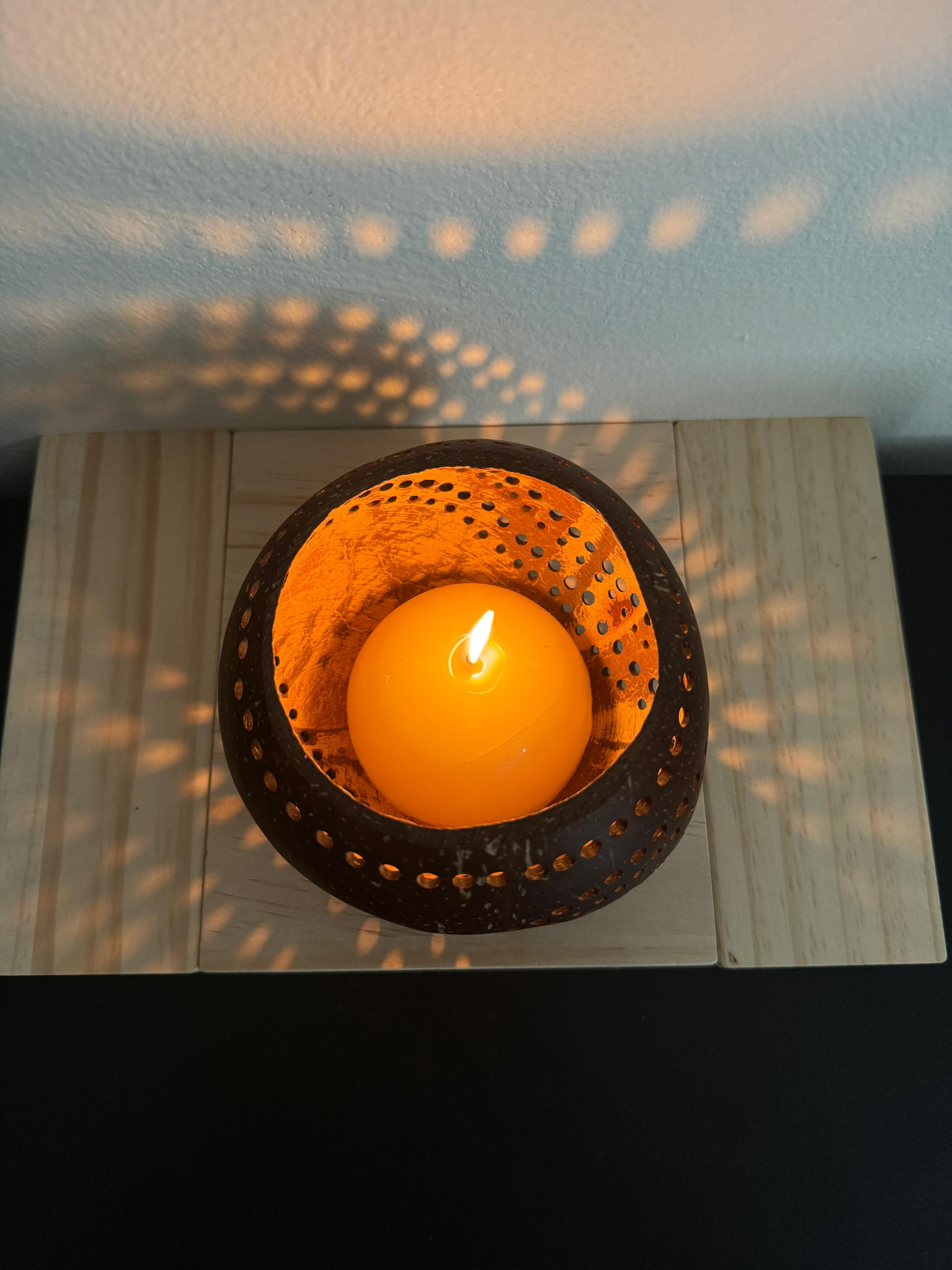 Candle lantern, It's made with Coconut shell with holes design