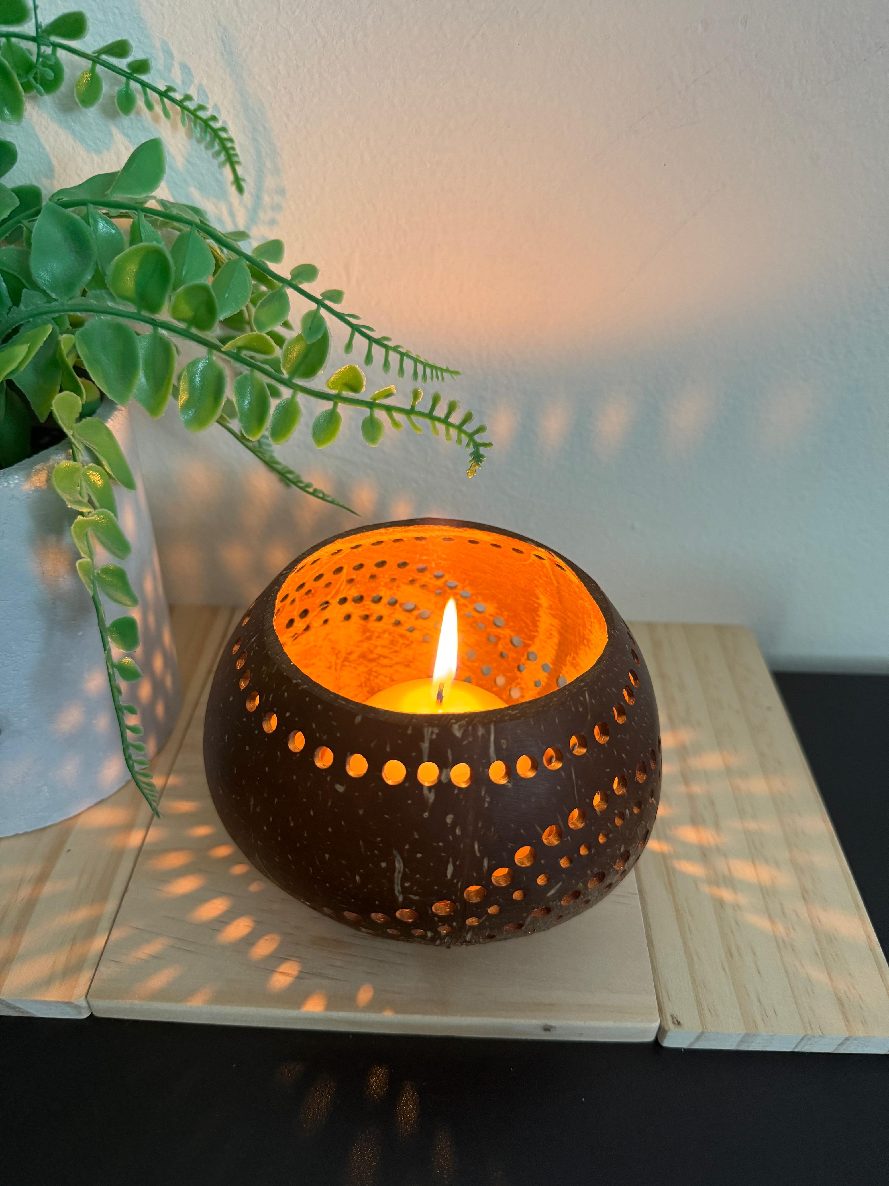 Candle lantern, It's made with Coconut shell with holes design