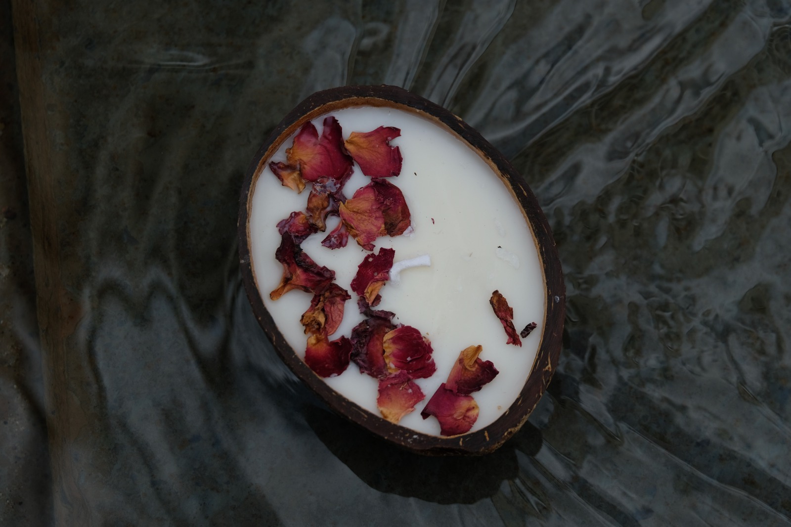 Rose Candle, Made with a rose petals in coconut shell
