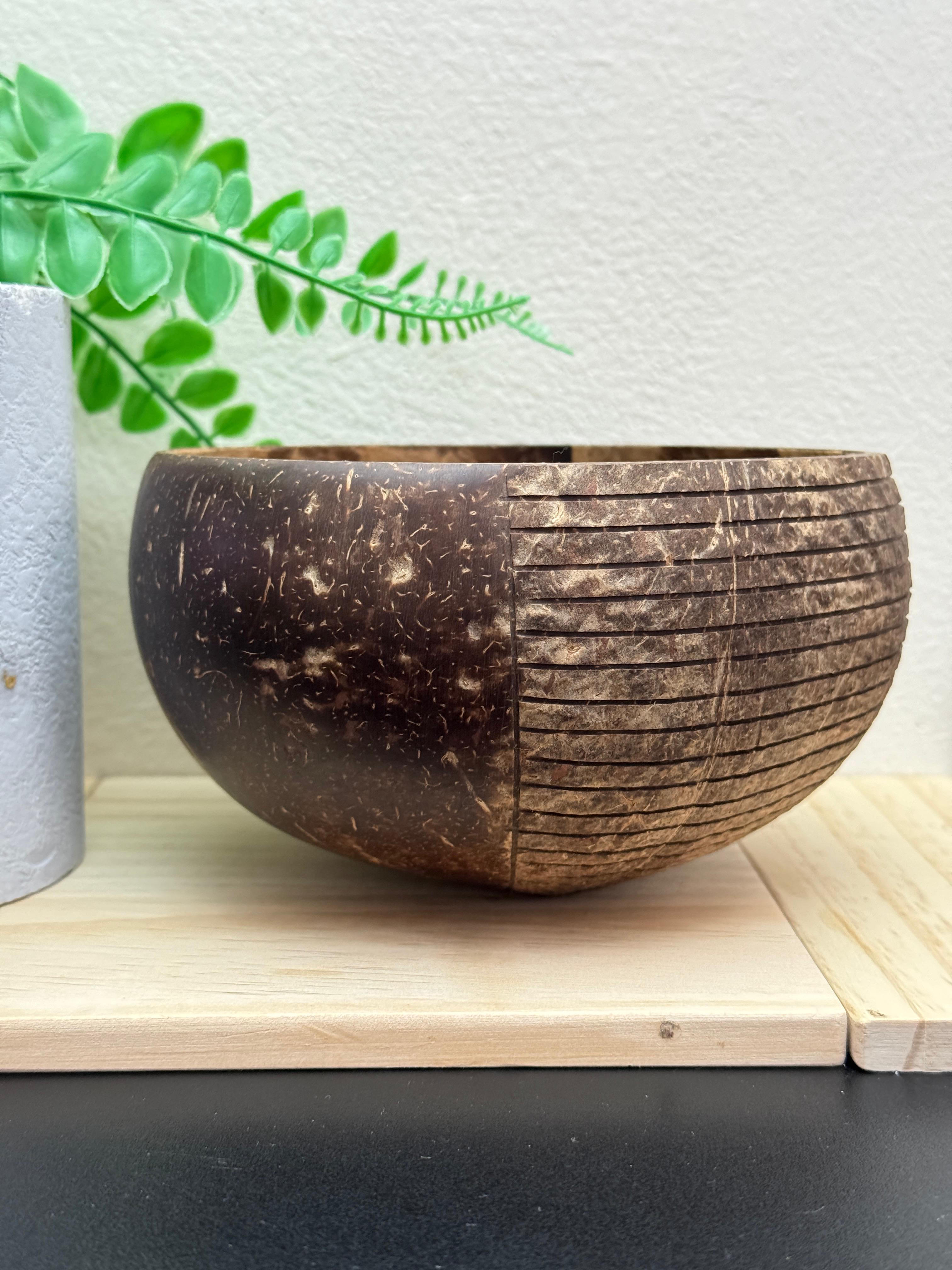Semi carved ring bowl, Bowl with 2 different designs and 1 wooden spoon, 1 wooden fork