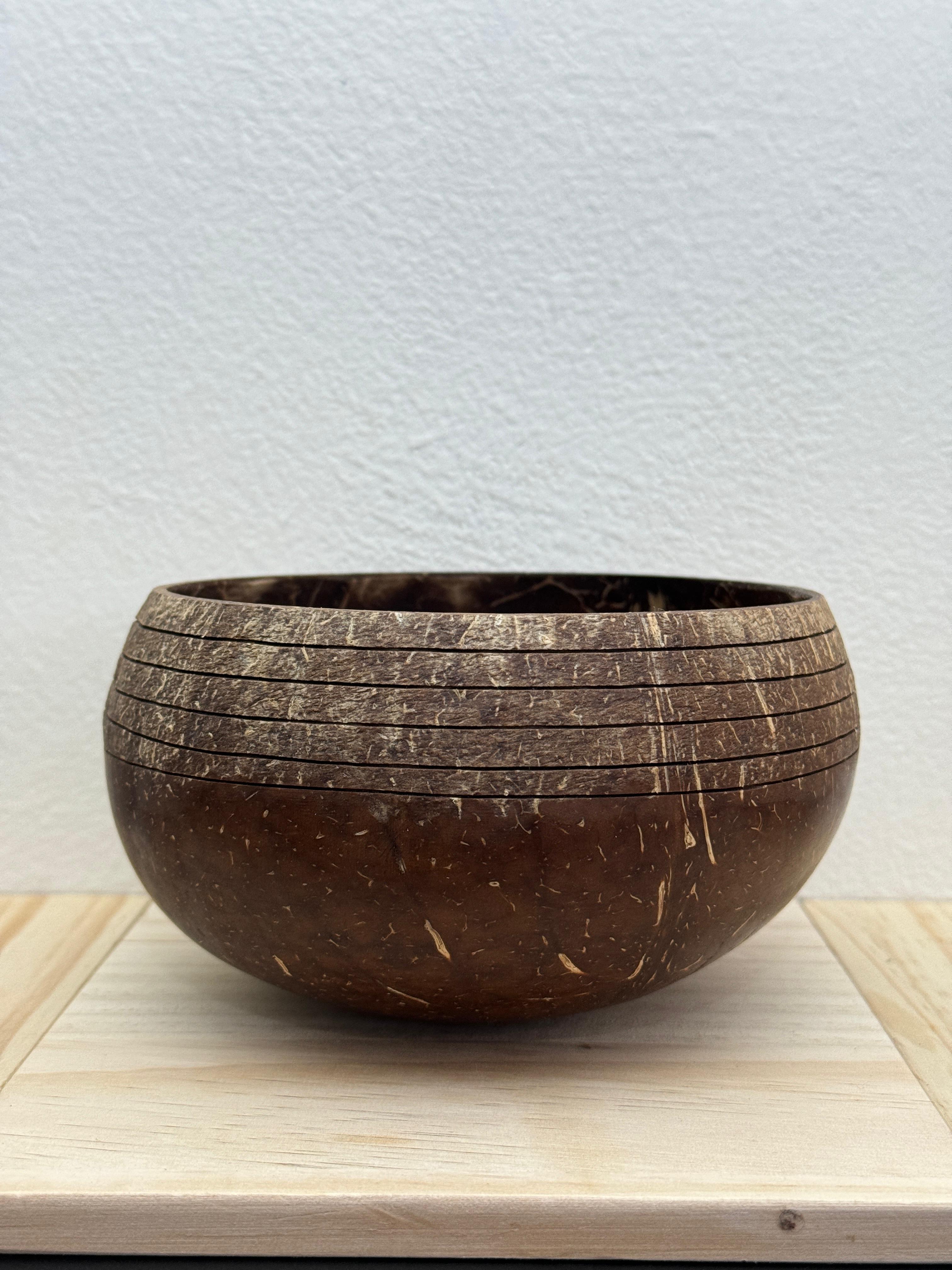 Full carved ring bowl, Bowl with design, 1 Coconut  bowl, 1 wooden spoon, 1 wooden fork