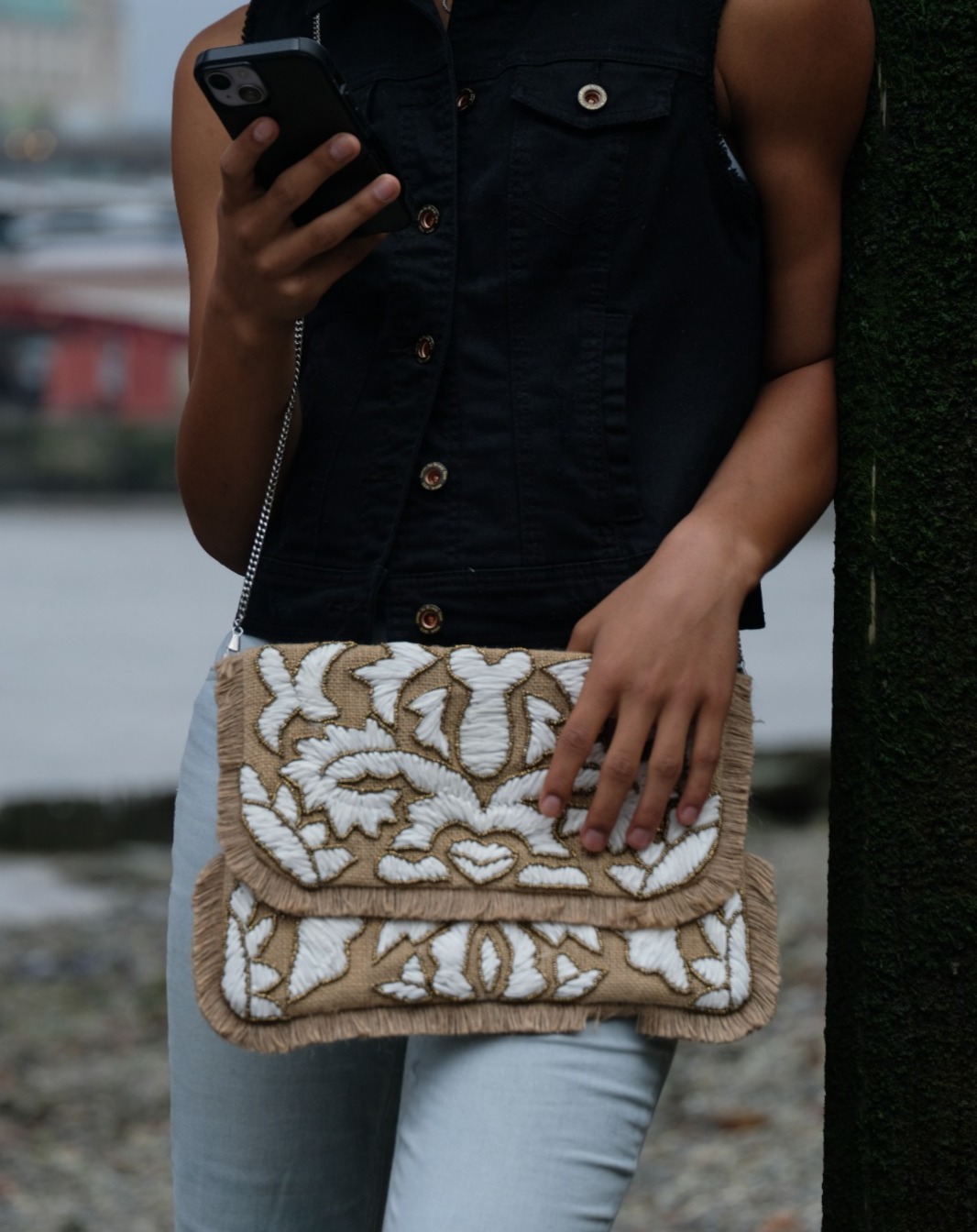 Handbag, Rustic paper design with white and lite wooden color